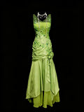 Romantic Mermaid V Neck Sleeveless Sheer Back Floor-Length Gala Dress