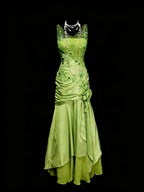 Romantic Mermaid V Neck Sleeveless Sheer Back Floor-Length Gala Dress