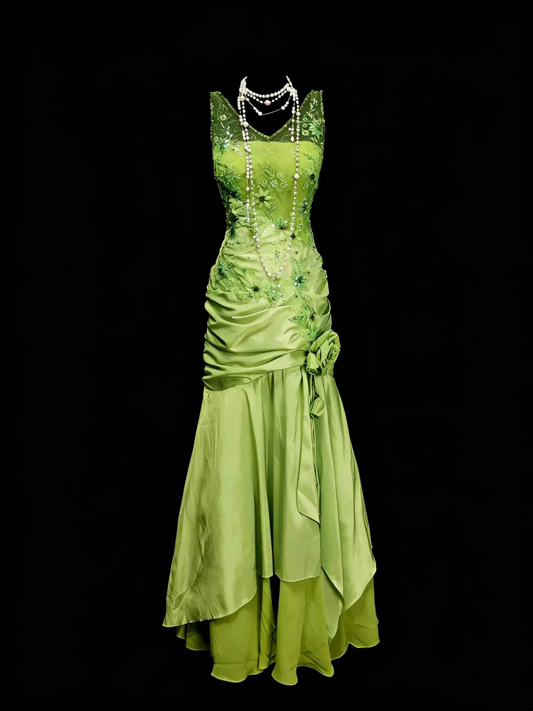 Romantic Mermaid V Neck Sleeveless Sheer Back Floor-Length Gala Dress