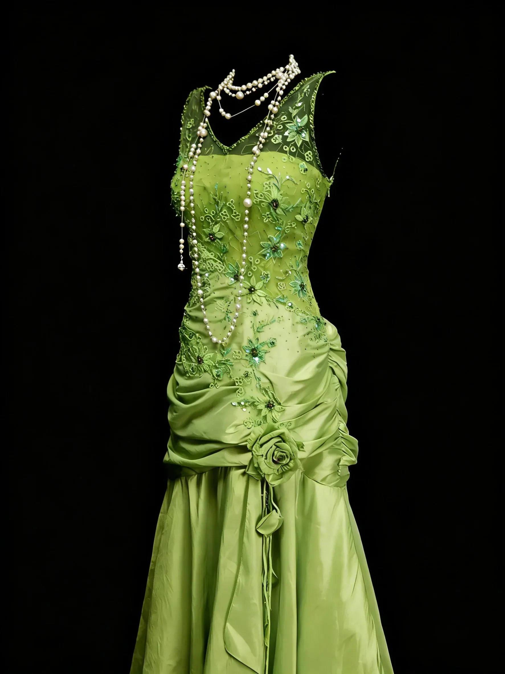 Romantic Mermaid V Neck Sleeveless Sheer Back Floor-Length Gala Dress