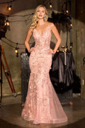 Romantic Mermaid V-Neck Spaghetti Strap Lace Up Back Floor Length Prom Dress