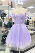 Romantic Off Shoulder 3D Floral Up A-Line Mini Dress