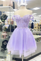 Romantic Off Shoulder 3D Floral Up A-Line Mini Dress