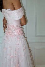 Romantic Off-the-Shoulder Corset 3D Flower A-Line Maxi Dress