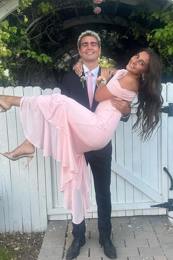 Romantic Off-the-Shoulder Ruffle High Slit Bridesmaid Maxi Dress