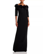 Romantic Rose Embellished Off Shoulder Three Quarter Sleeve Zipper Back Floor Length For Sale Prom Dress