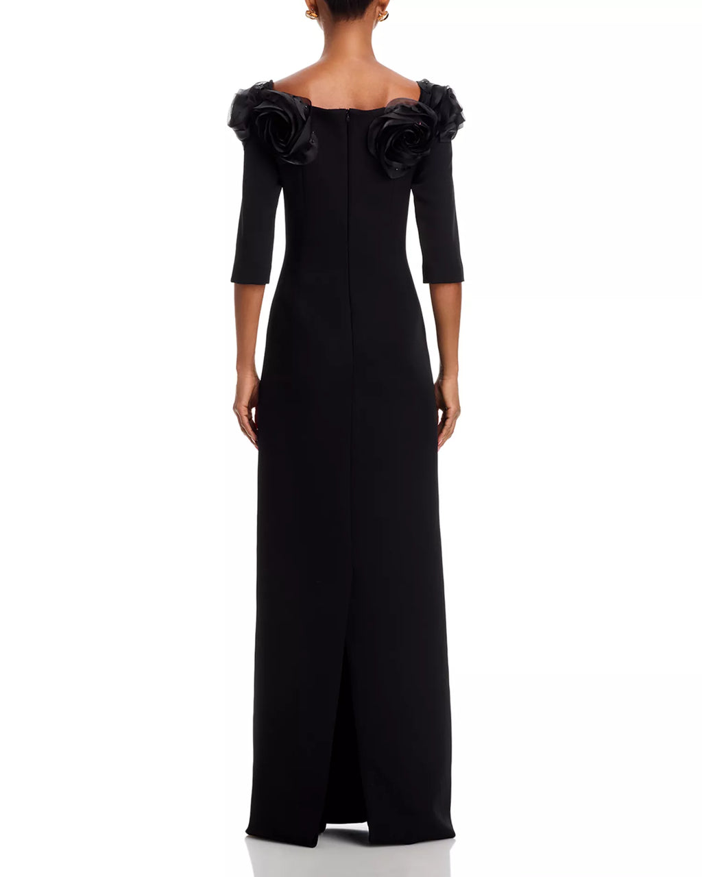 Romantic Rose Embellished Off Shoulder Three Quarter Sleeve Zipper Back Floor Length For Sale Prom Dress