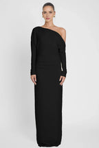 Romantic Sheath Asymmetric Neck One Sleeve Ruched Bodice Floor Length Prom Dress