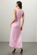 Romantic Sheath Asymmetrical Neck Sleeveless Floral Accent Floor Length Plus Size Prom Dress