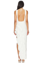 Romantic Sheath Boat Neck Sleeveless Ruffle Hem Open Back Floor Length Evening Dress