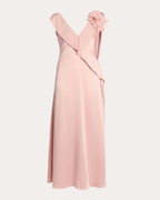 Romantic Sheath Deep V Neck Ruffle Sleeve Open Back Midi Floor Length Prom Dress