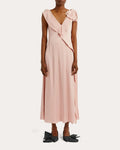 Romantic Sheath Deep V Neck Ruffle Sleeve Open Back Midi Floor Length Prom Dress