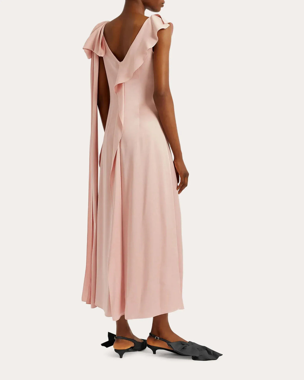 Romantic Sheath Deep V Neck Ruffle Sleeve Open Back Midi Floor Length Prom Dress