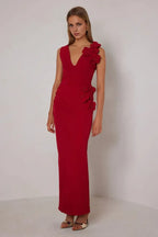 Romantic Sheath Deep V Neck Sleeveless Flower Accent Open Back Floor Length Hot Sale Prom Dress