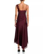 Romantic Sheath Deep V Neck Spaghetti Strap Lace Accent Asymmetrical Midi For Sale Prom Dress