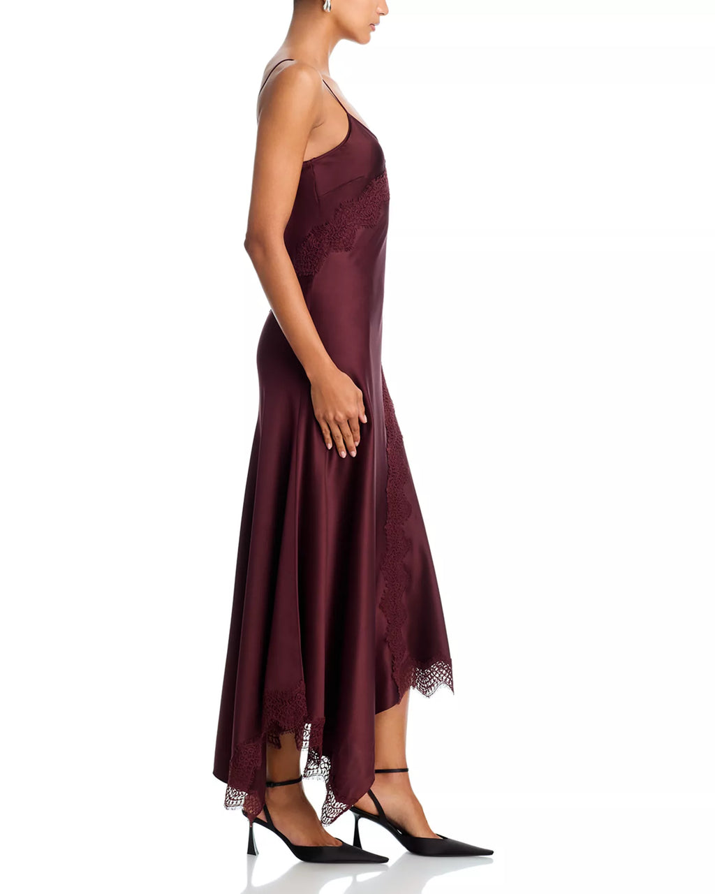 Romantic Sheath Deep V Neck Spaghetti Strap Lace Accent Asymmetrical Midi For Sale Prom Dress