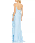 Romantic Sheath Deep V Neck Spaghetti Strap Open Back Floor Length Prom Dress