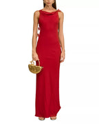 Romantic Sheath Draped Neck Sleeveless Floral Trim Open Back Floor Length For Ladies Prom Dress