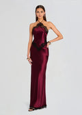 Romantic Sheath Halter Neck Sleeveless Lace Accent Floor Length Plus Size Prom Dress