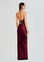 Romantic Sheath Halter Neck Sleeveless Lace Accent Floor Length Plus Size Prom Dress