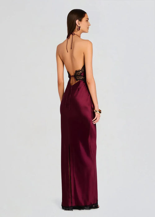 Romantic Sheath Halter Neck Sleeveless Lace Accent Floor Length Plus Size Prom Dress