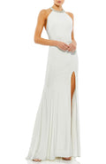 Romantic Sheath Halter Neck Sleeveless Open Back Floor Length Evening Dress