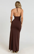 Romantic Sheath Halter Neck Sleeveless Ruffled Front Floor Length Plus Size Evening Dress