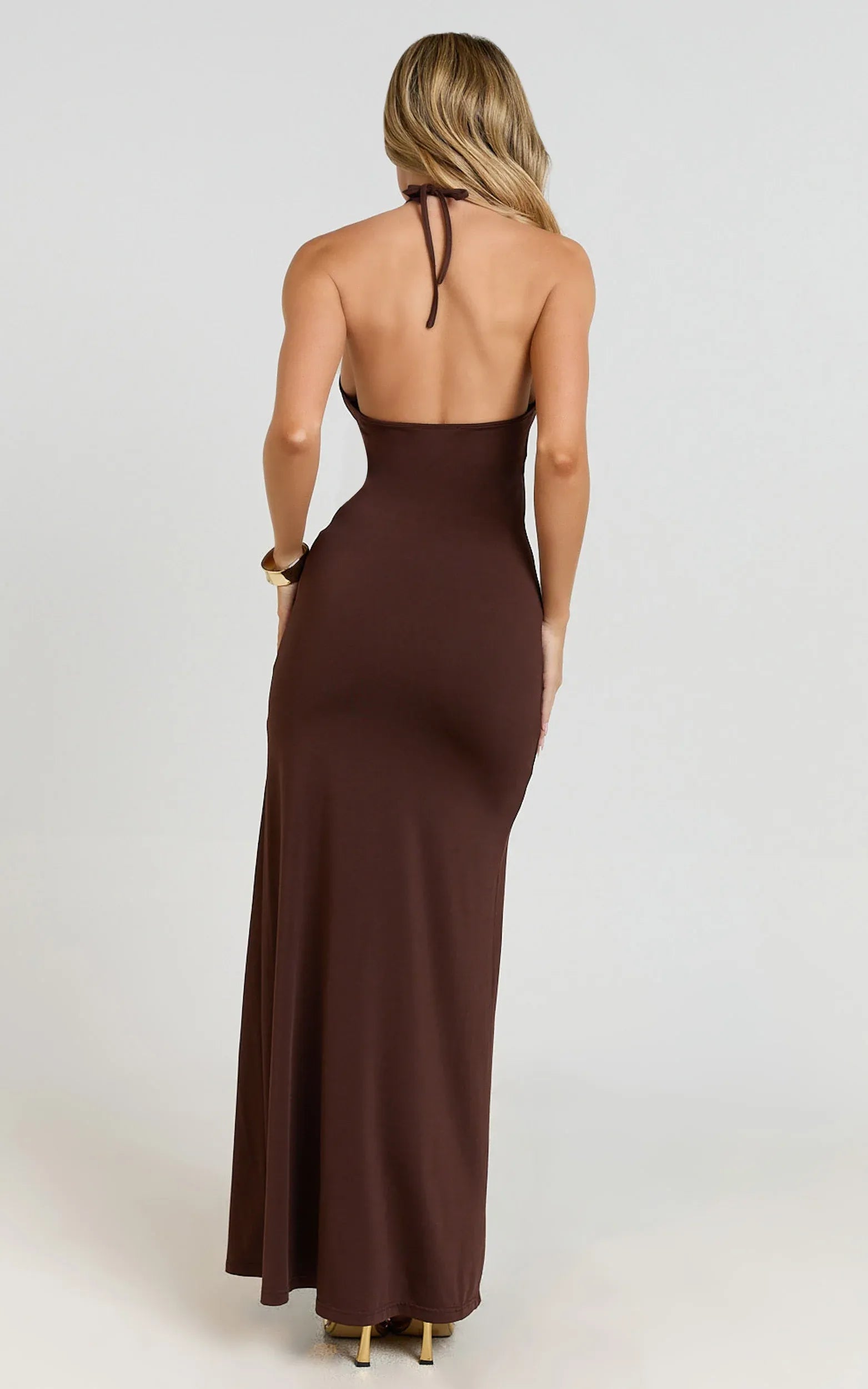 Romantic Sheath Halter Neck Sleeveless Ruffled Front Floor Length Plus Size Evening Dress