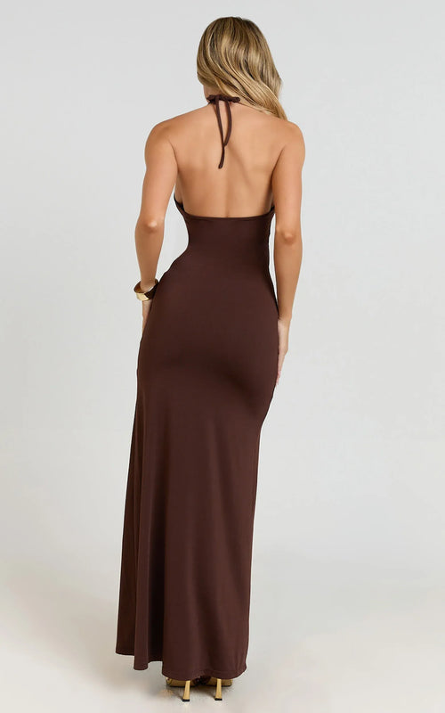 Romantic Sheath Halter Neck Sleeveless Ruffled Front Floor Length Plus Size Evening Dress