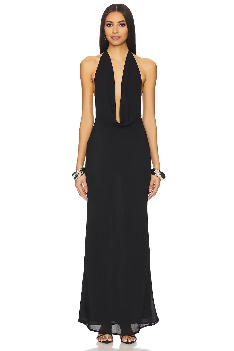 Romantic Sheath Halter Neck Sleeveless Tie Back Floor Length Evening Dress