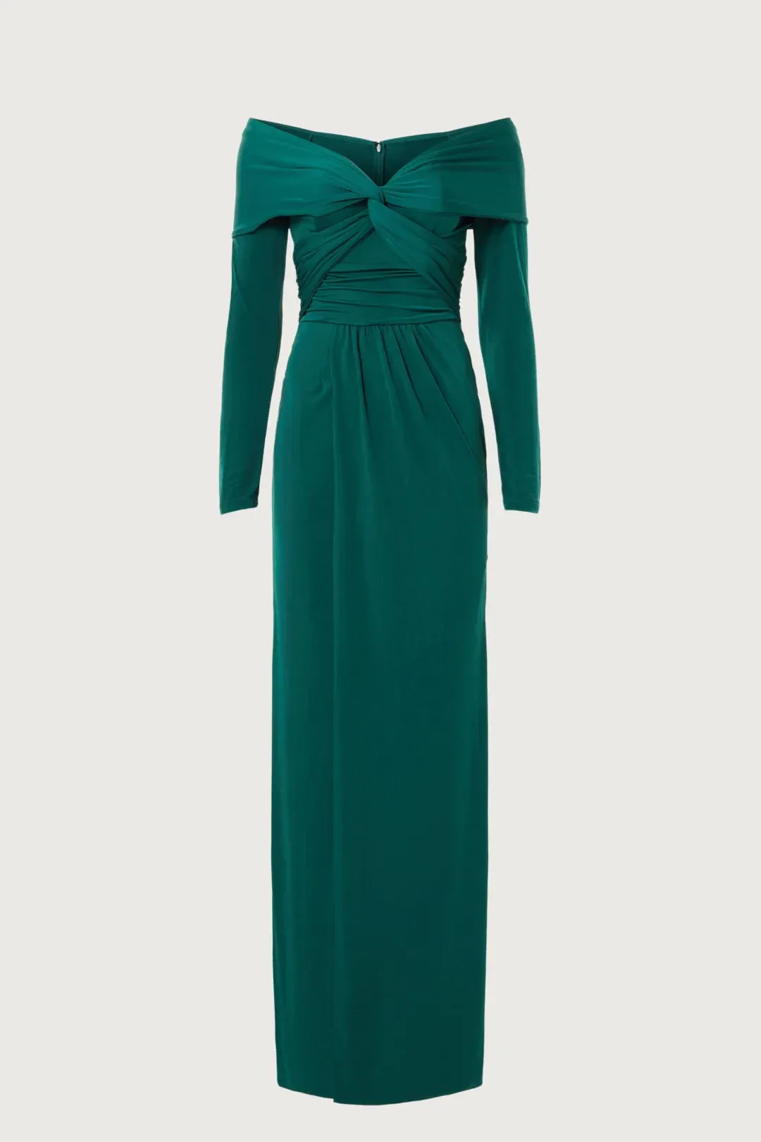 Romantic Sheath Off Shoulder Long Sleeve Knot Front Floor Length Plus Size Prom Dress