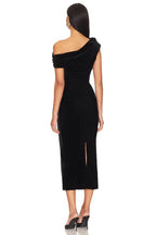 Romantic Sheath Off Shoulder Short Sleeve Ruched Back Slit Back Midi Length Evening Dress