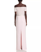 Romantic Sheath Off The Shoulder Short Sleeve Slit Back Floor Length Prom Dress