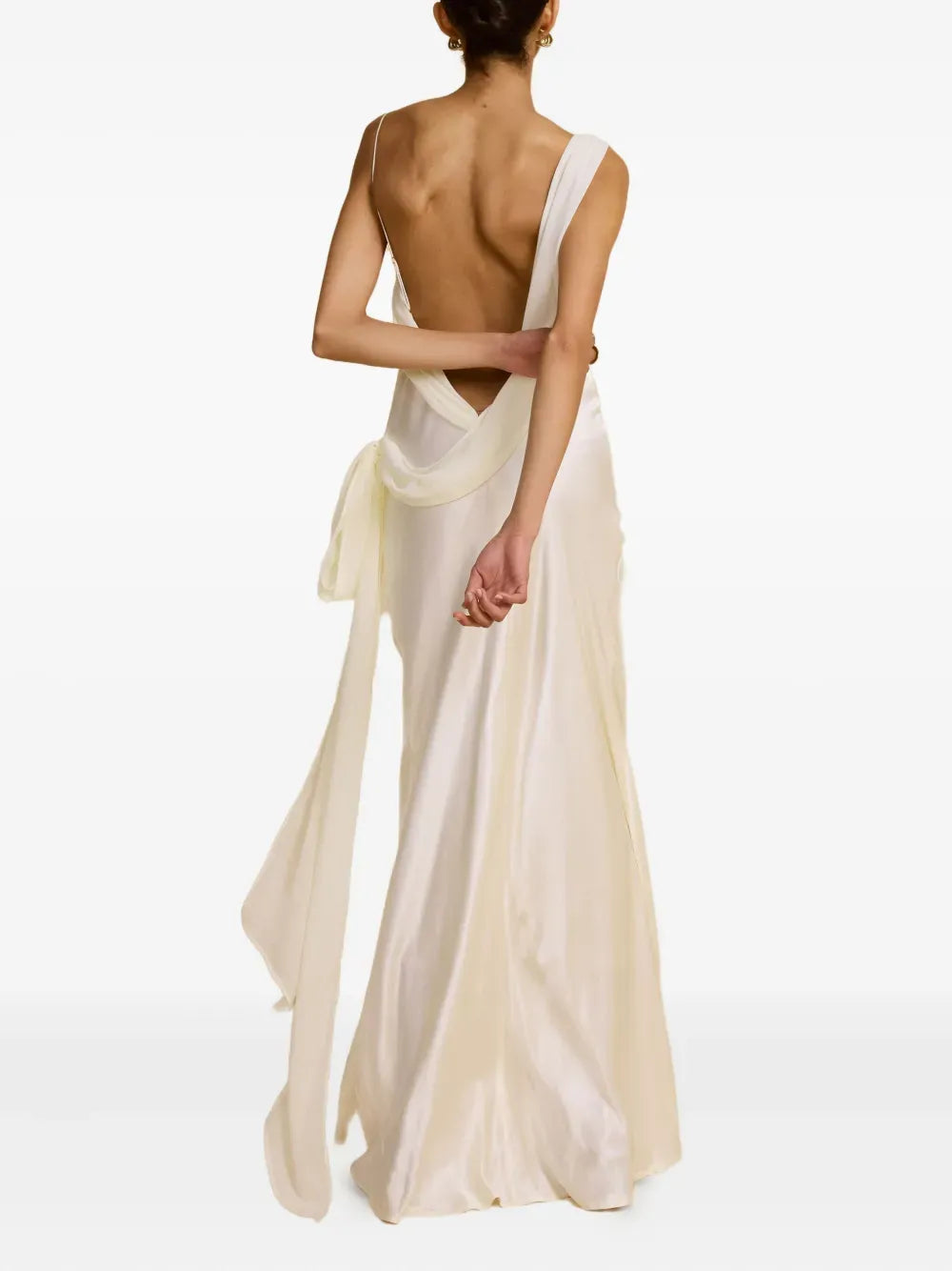 Romantic Sheath One Shoulder Draped Sleeve Open Back Floor Length Female Prom Dress