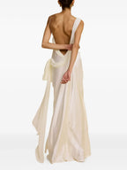 Romantic Sheath One Shoulder Draped Sleeve Open Back Floor Length Female Prom Dress