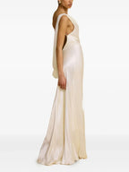 Romantic Sheath One Shoulder Draped Sleeve Open Back Floor Length Female Prom Dress