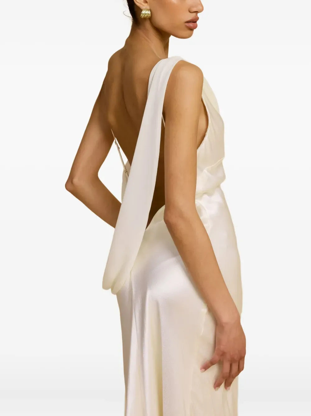 Romantic Sheath One Shoulder Draped Sleeve Open Back Floor Length Female Prom Dress