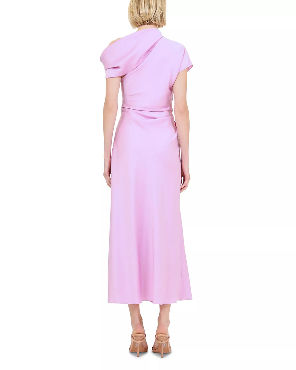 Romantic Sheath One Shoulder Draped Sleeve Ruched Back Midi For Sale Prom Dress