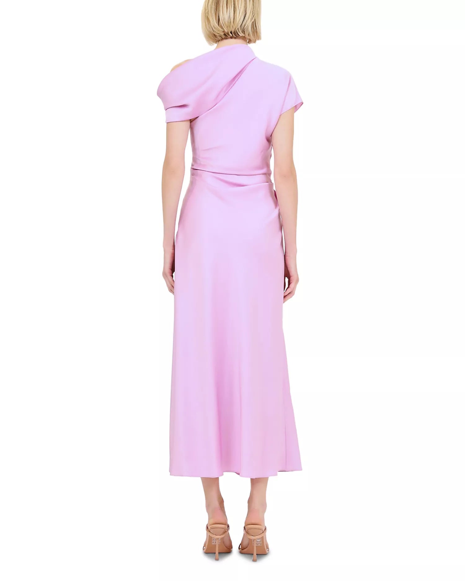 Romantic Sheath One Shoulder Draped Sleeve Ruched Back Midi For Sale Prom Dress