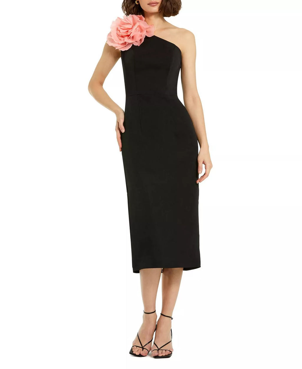 Romantic Sheath One Shoulder Sleeveless Flower Accent Midi Length For Sale Prom Dress