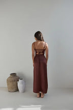 Romantic Sheath Plunge Neck Sleeveless Lace Up Back Floor Length Prom Dress