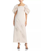 Romantic Sheath Square Neck Puff Sleeve Floral Appliqué Floor Length For Adults Prom Dress ﻿