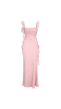 Romantic Sheath Square Neck Ruffle Sleeve Ruched Back Floor Length For Ladies Prom Dress