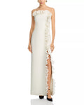 Romantic Sheath Strapless Ruffled Accent High Slit Floor Length For Ladies Prom Dress