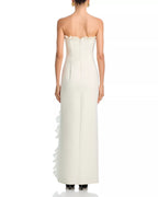Romantic Sheath Strapless Ruffled Accent High Slit Floor Length For Ladies Prom Dress