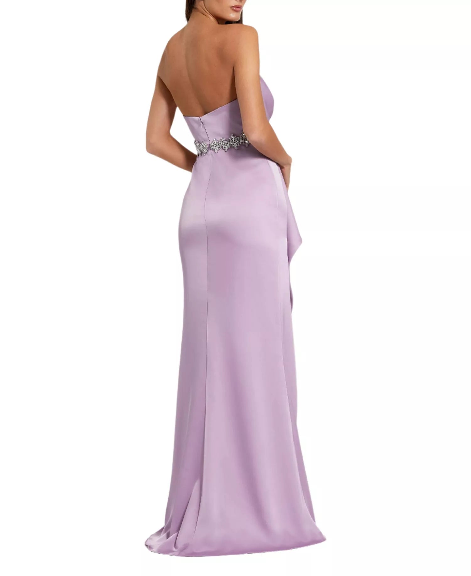 Romantic Sheath Strapless Ruffled Bodice Crystal Belt Open Back Floor Length For Sale Prom Dress