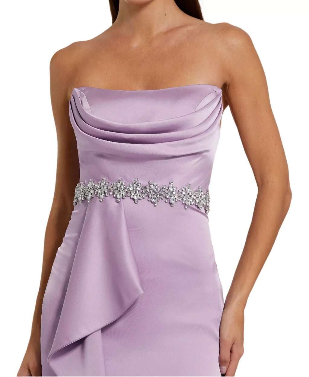 Romantic Sheath Strapless Ruffled Bodice Crystal Belt Open Back Floor Length For Sale Prom Dress