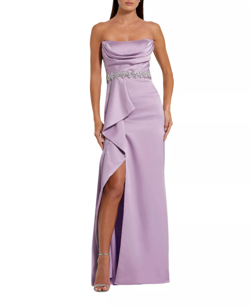 Romantic Sheath Strapless Ruffled Bodice Crystal Belt Open Back Floor Length For Sale Prom Dress
