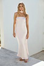 Romantic Sheath Strapless Sleeveless Draped Back Floor Length Prom Dress