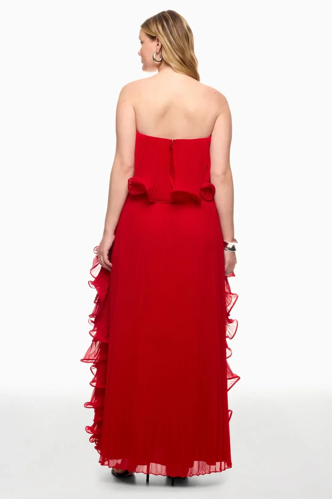 Romantic Sheath Strapless Sleeveless Ruffle Accent Floor Length Plus Size Prom Dress